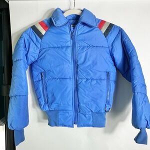 Vintage Kicks Blue Puffer Bomber Jacket Youth‎ Sz 12 Nylon Zip Insulated EUC!!
